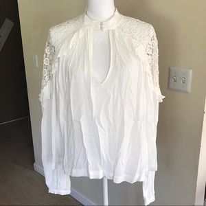 Free People Boho Embroidered White Top